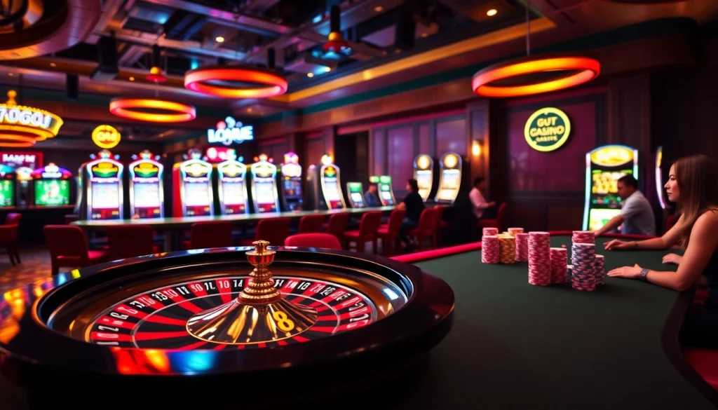 Experience the thrill of stake at the GO8 poker table with vibrant chips and an exciting roulette wheel.