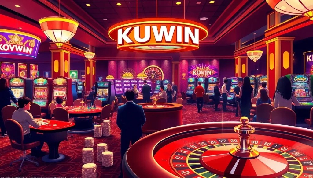 Exciting gameplay at KUWIN casino with vibrant slot machines and poker action.