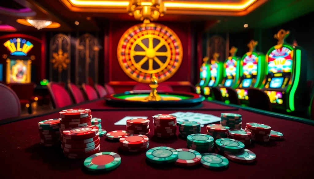 Experience the thrilling excitement of 8kbet at a luxurious casino table with vibrant games and rich ambiance.