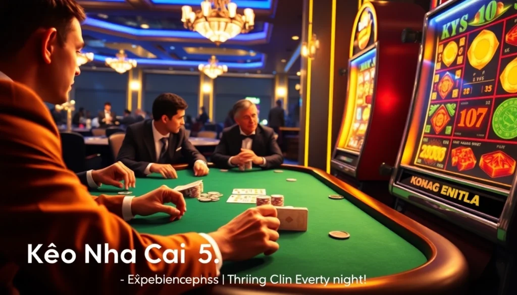 Experience the excitement of Kèo Nhà Cái 5 at a high-stakes poker game with vibrant poker chips.